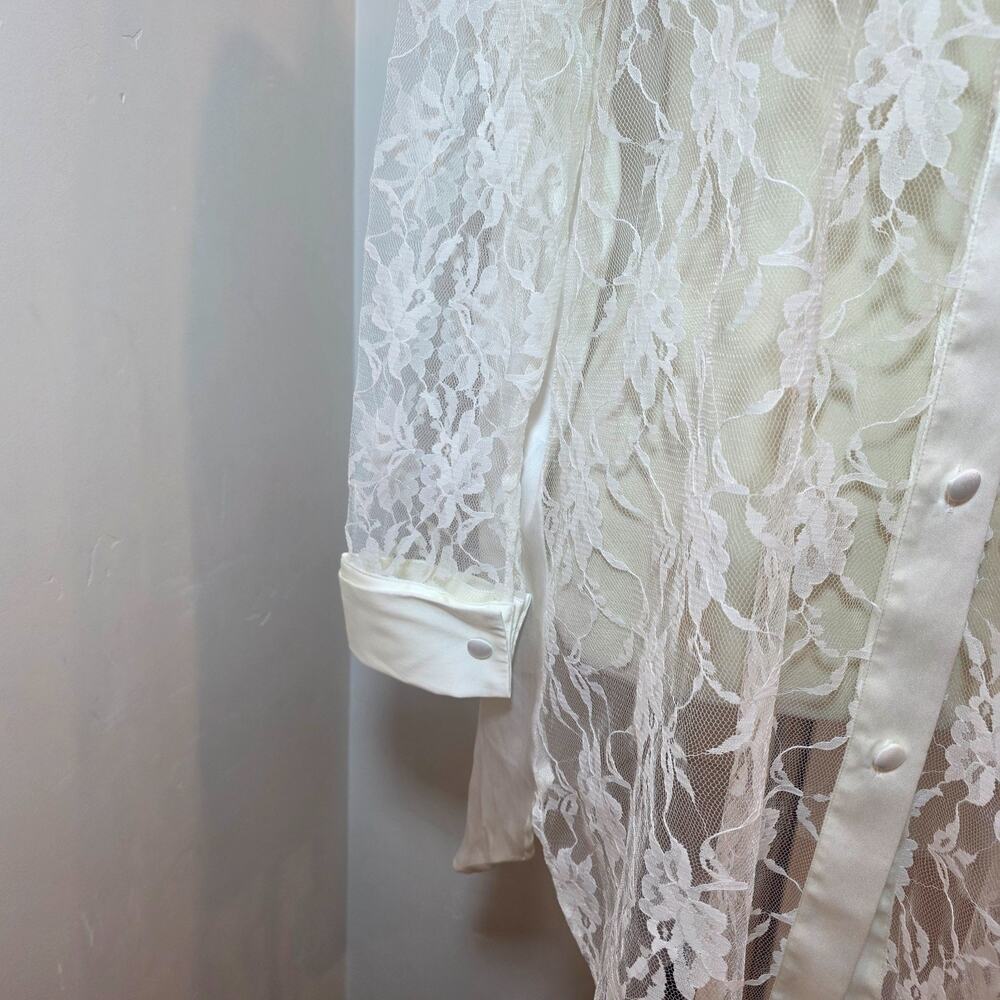 Vtg VICTORIAS SECRET Gold Label Dress Small White Satin Sheer Floral Lace 80s - Picture 5 of 8